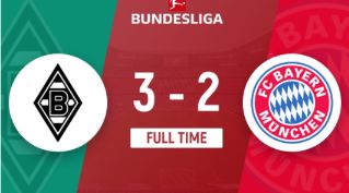 德甲-10人拜仁2-3客负门兴近14轮首败 于帕染红霍夫曼2传1射