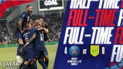 法超杯-梅西拉莫斯破门内马尔双响 巴黎4-0完胜南特夺冠
