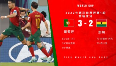 世界杯-葡萄牙3-2战胜加纳 C罗连续5届世界杯破门菲利克斯莱奥建功
