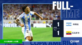 美洲杯-梅西失点大马丁连扑两球 阿根廷1-1点球战4-2惊险晋级